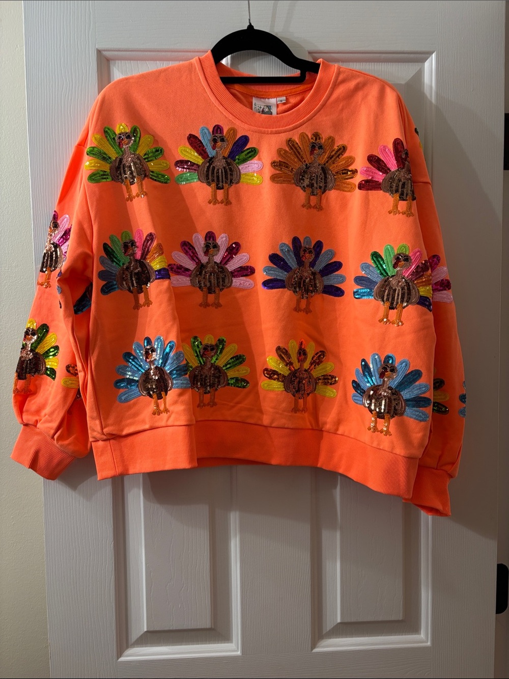Queen of Sparkles Neon Orange Turkey Sweatshirt - Picture 2 of 6